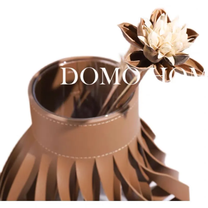 Flower Vase Leather Centerpiece Flower glass vase Eco-friendly leather cover Flower Pot Holder Shelf Decorative Home Decor