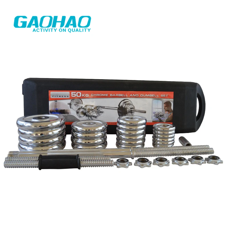 GAOHAO Adjustable chrome iron weight lifting dumbbell pro 50kg barbell dumbbell set Hot sale for home training dumbbell