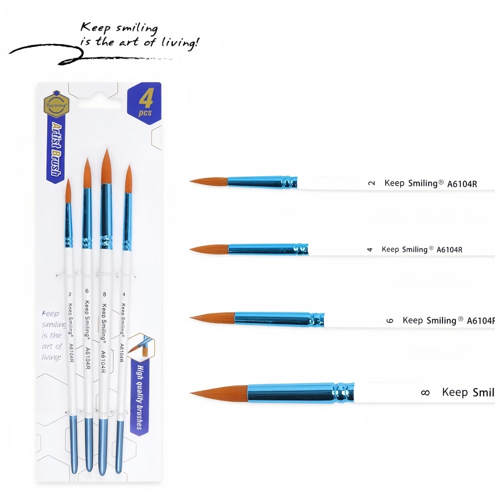 Keep Smiling 4pcs Nylon Hair Wood Handle Watercolor Acrylic Artist Face Paint Artist Brush for Painting
