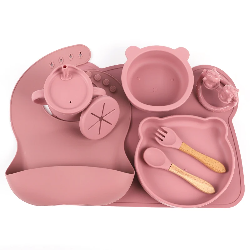 Solid Color Silicone Baby Learning Dishes Feeding Suction Bowl Waterproof Spoon Non-Slip Feedings High Quality Silicone Bowls