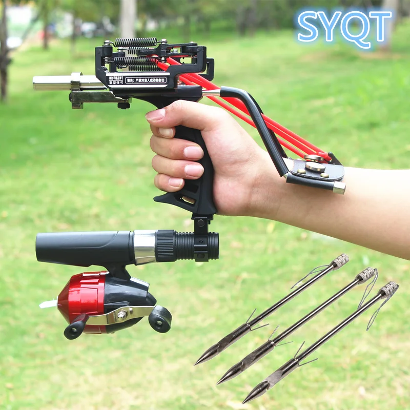 SYQT Archery With Wrist Rest Catapult  Outdoor Hunting and Shooting Fish Strong Fishing Slingshot Reel and Darts Kit Hunting Set