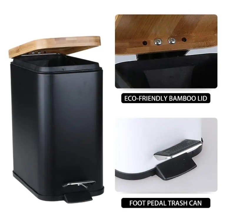 Rectangular Trash Can with Lid Soft Close 5 Liter 1.3 Gallon Slim Foot Pedal Garbage Container Bin with Removable Plastic