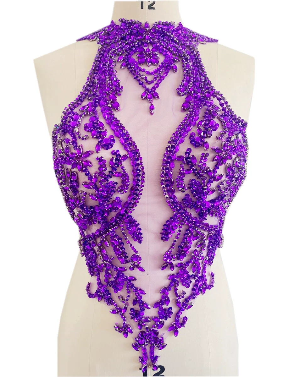 Luxury High Quality Heavy Beaded Bodice Handmade Embroidery Crystal Rhinestone Ornament Neckline Applique
