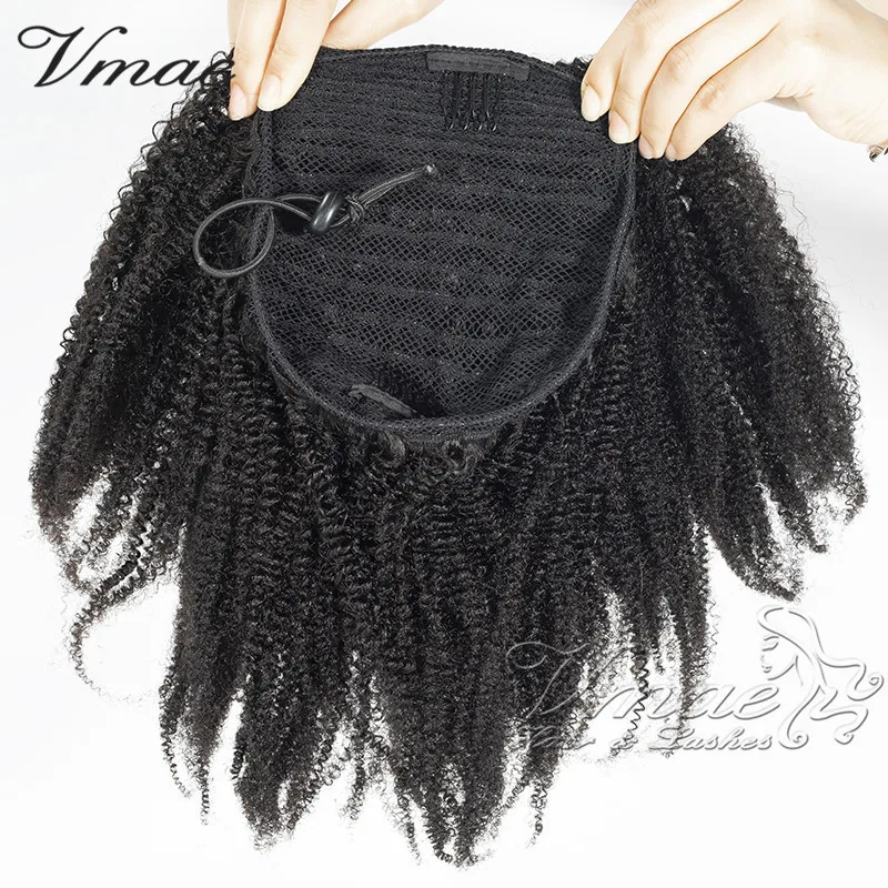 VMAE 100g Burmese 3A 3C 4B 4C Afro Kinky Curly Raw Virgin Hair Weaves One Donor Human Hair Drawstring Ponytail With Easy Combs