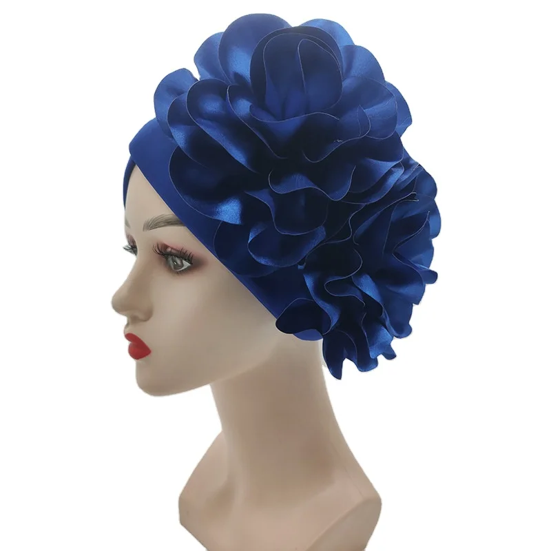 Wholesale Fashion Turban Beads Big Flower African Headtie Nigeria Trendy Auto Aso Oke Gele