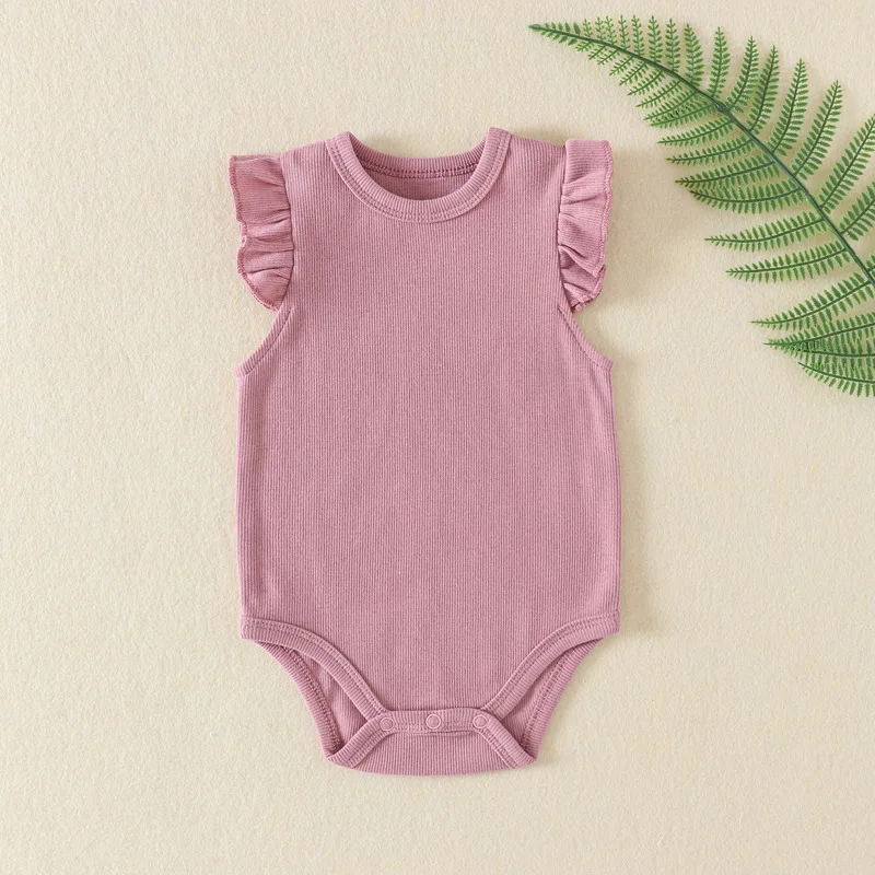 Summer Baby Clothes Solid Color Pure Cotton New Baby Fly Sleeves Romper Bodysuit Unisex Infant Boy Girls Clothes