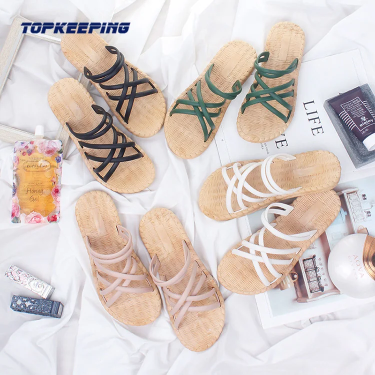 
1E0007 2020 Lasted Woman Fashion Summer Pvc Flat Sandal Slipper 