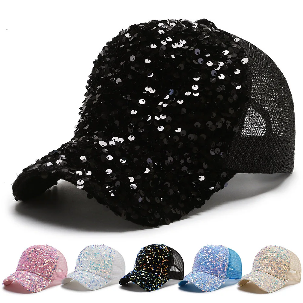 sequin fashion hat black bling  snapback closure baseball cap sequin cap for lady
