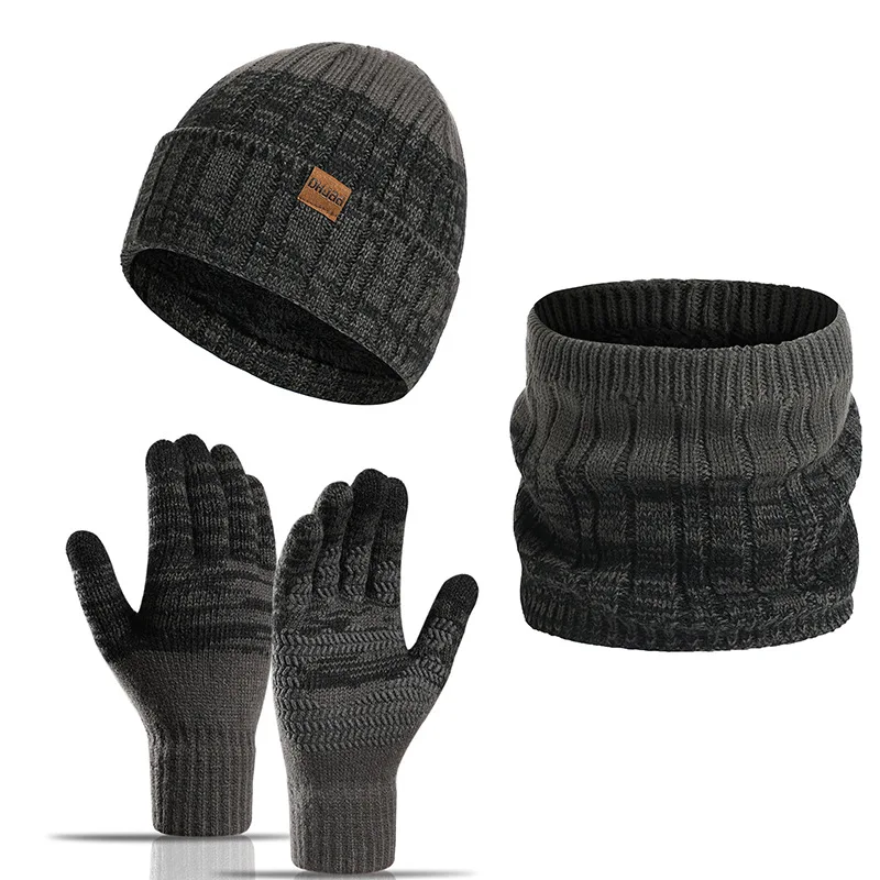 Unisex Knitted Hats Gloves Scarves Winter Warm Plush Knitted Scarf Hat Gloves Set