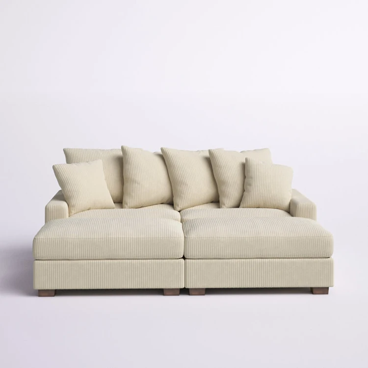 Modern Deep seated Reversible Design Velvet 2 Seater L shape Sofas With 2 Ottomans