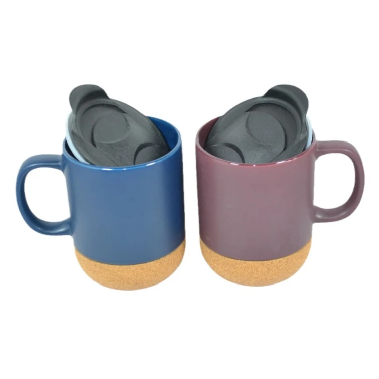 Best selling products matte black 12oz coffee cork ceramic mugs with cork bottom