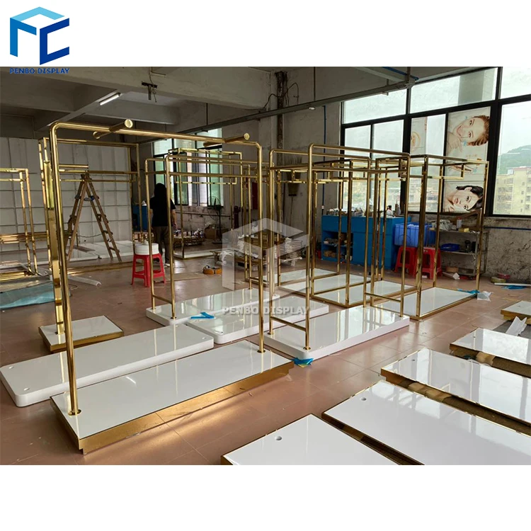 High-end Gold Clothing Store Display Rack Design Clothes Display Rack For Shop