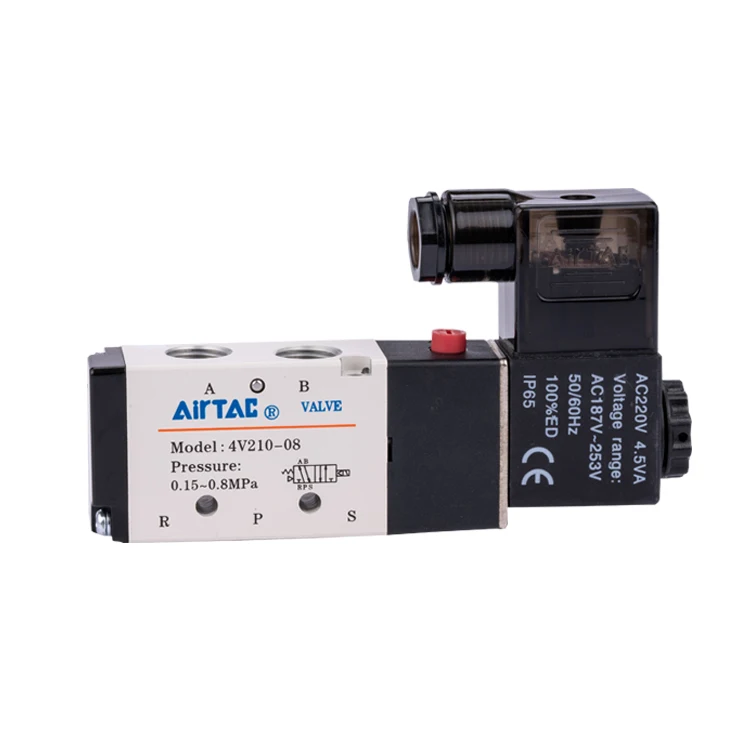 AIRTAC 2/5 Way Ac110v 220v Dc12v 24v Thread Size 1/4" Pneumatic Solenoid Air Control Valve 4v210-08