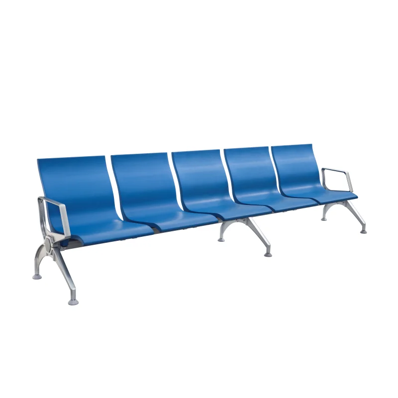 Aluminum alloy hands and feet 5 seats reception chair, light blue airport chair, hospital polyurethane (PU) waiting chair