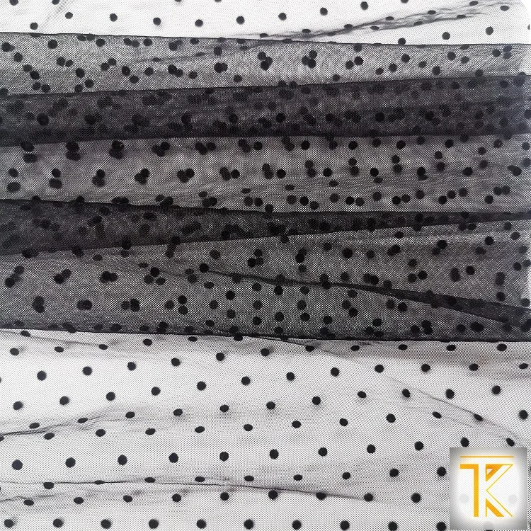 Factory manufacture various flocking mesh tulle roll fabric for clothing tulle