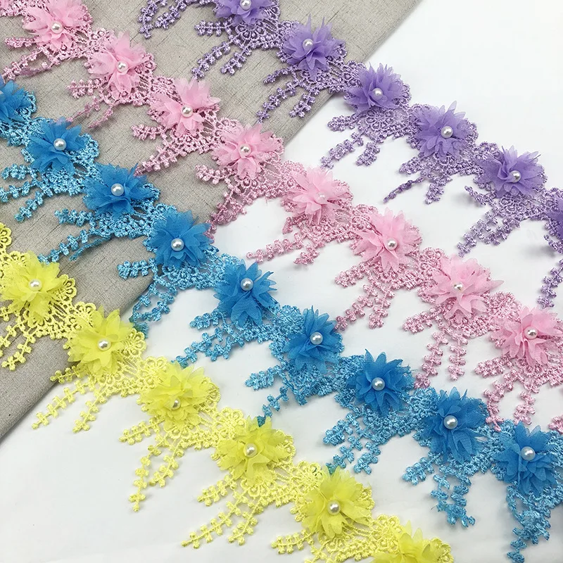 Unique products fabrics embroided lace white bridal fancy borders 3d laces border wide single border lace JCFL015