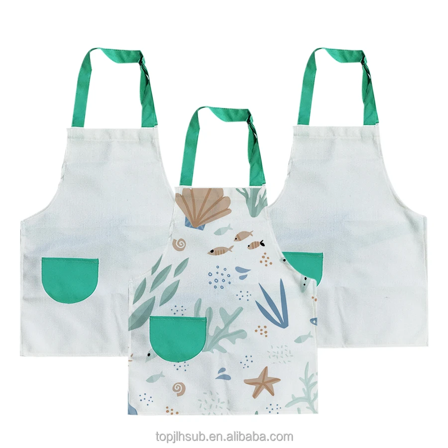 Topjlh wholesale cheap sublimation blank linen drawing apron for kids custom logo sublimation kitchenware aprons