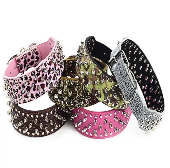 
Dropshipping Studded Leather Gothic Collars Pitbull Bulldog Adjustable Spiked Leather Dog Collars 