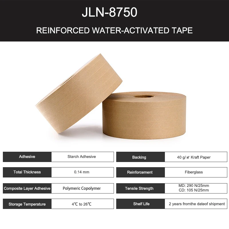 JL3 Manufacturer Wholesale Eco Friendly Kraft Water-Activated Tape Jumbo Roll Brown With Logo Reinforce Gummed Kraft Paper Tape