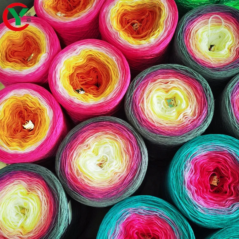 
Hot Sales Europe Rainbow Crochet Cotton Yarn 4 Strands Colorful Dyed Cotton Thread Hand Knitting Fancy Cake Yarn Ball 1200m/roll 
