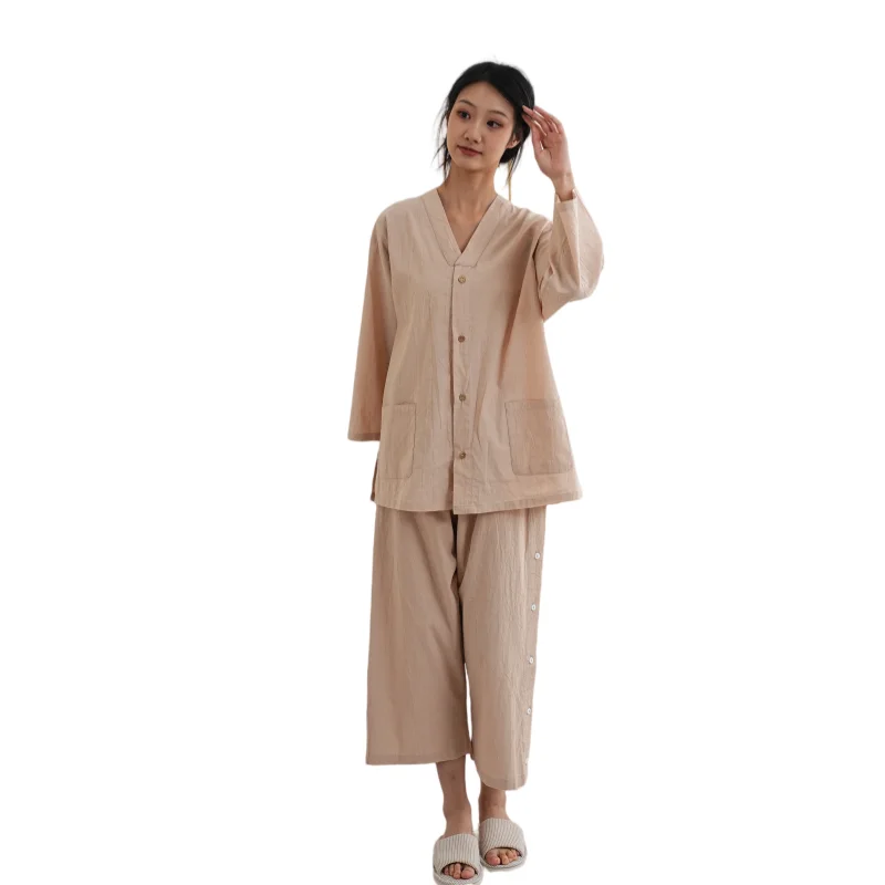 Khaki pajamas Thai couple bath 100% cotton sweat steam clothes sauna women men large size SAP Customized for you ingenuity