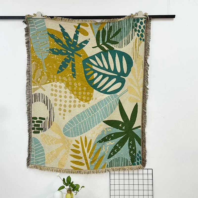 Customizable Boho Blanket Floral and Plant Pattern Sofa Throw Bed Room Decor