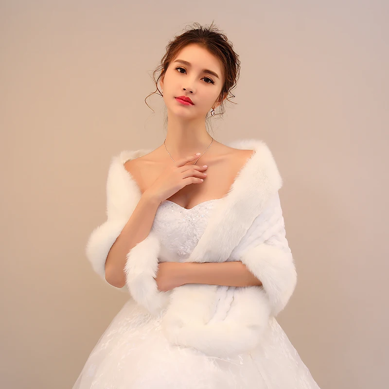 
Wholesale new fluffy plush collar shawl faux rabbit fur heart-shaped bride big shawl 