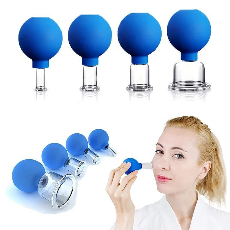 4 Sizes High Quality Luxury Box Glass Silicone Massage Vacuum Suction Therapy Cupping Cup Set for Body Eye Face Leg Arm Back