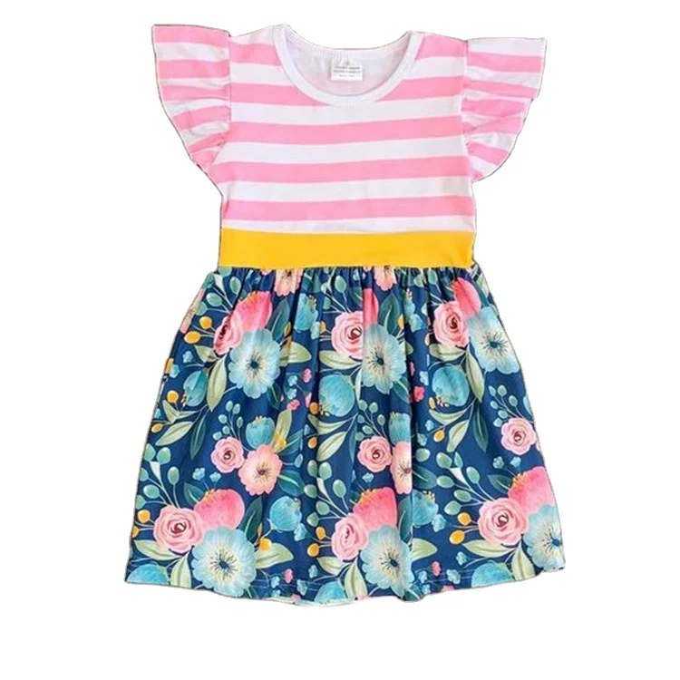 Boutique little girl cotton ruffle pearl dress chicken  printed kids clothes  0M-10T year old girl pearl dress