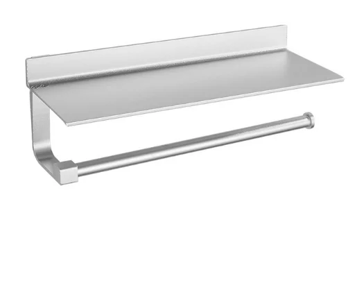 2022 Adhesive Paper Towel Holder Wall Mounted for Kitchen Bathroom Tissue Roll Hanger with Storage Shelf, Space Aluminum