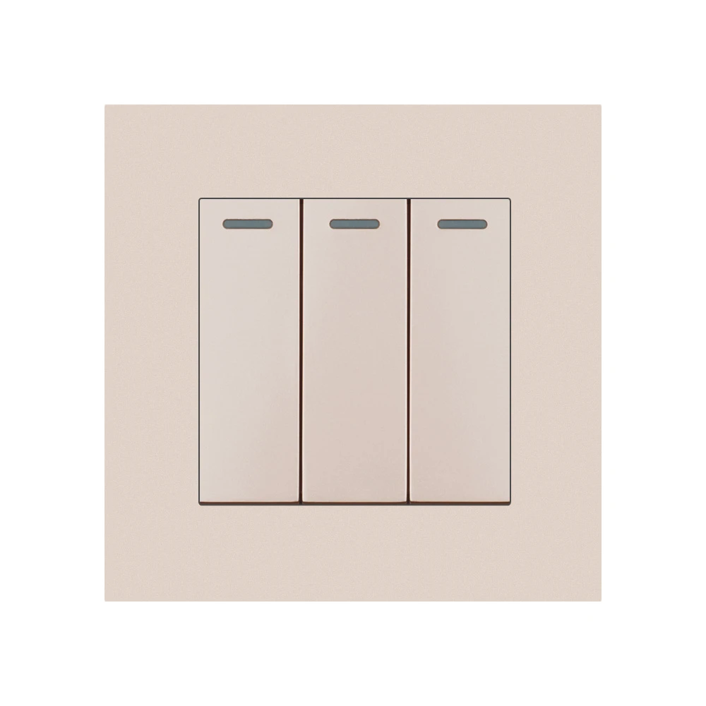 switch manufacturer Modern design golden color three gang one way two way wall electrical switches and sockets For Led light