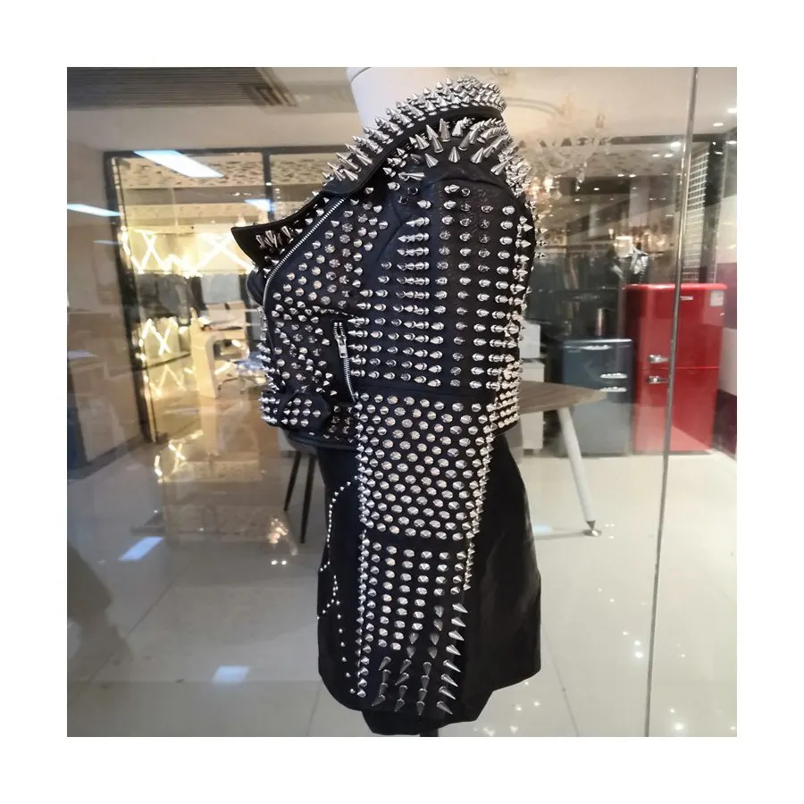 
Fashion Pu Studs Wear Motorcycleleather Most Popular Motorbike Jacket For Women women short jacket 