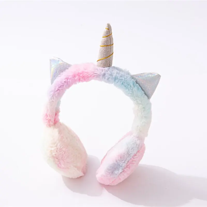Unicorn Cat ears Headphones Warm plush ear muffs New student gift Cute cartoon music headphones
