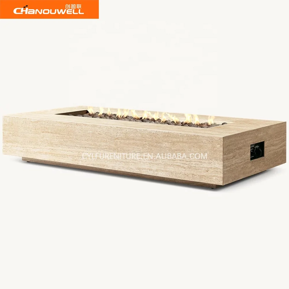 2023 new CHANOUWELL  Outdoor Patio Set Outdoor Reinforced  Fire Pit Limestone  Rectangular Fire Table