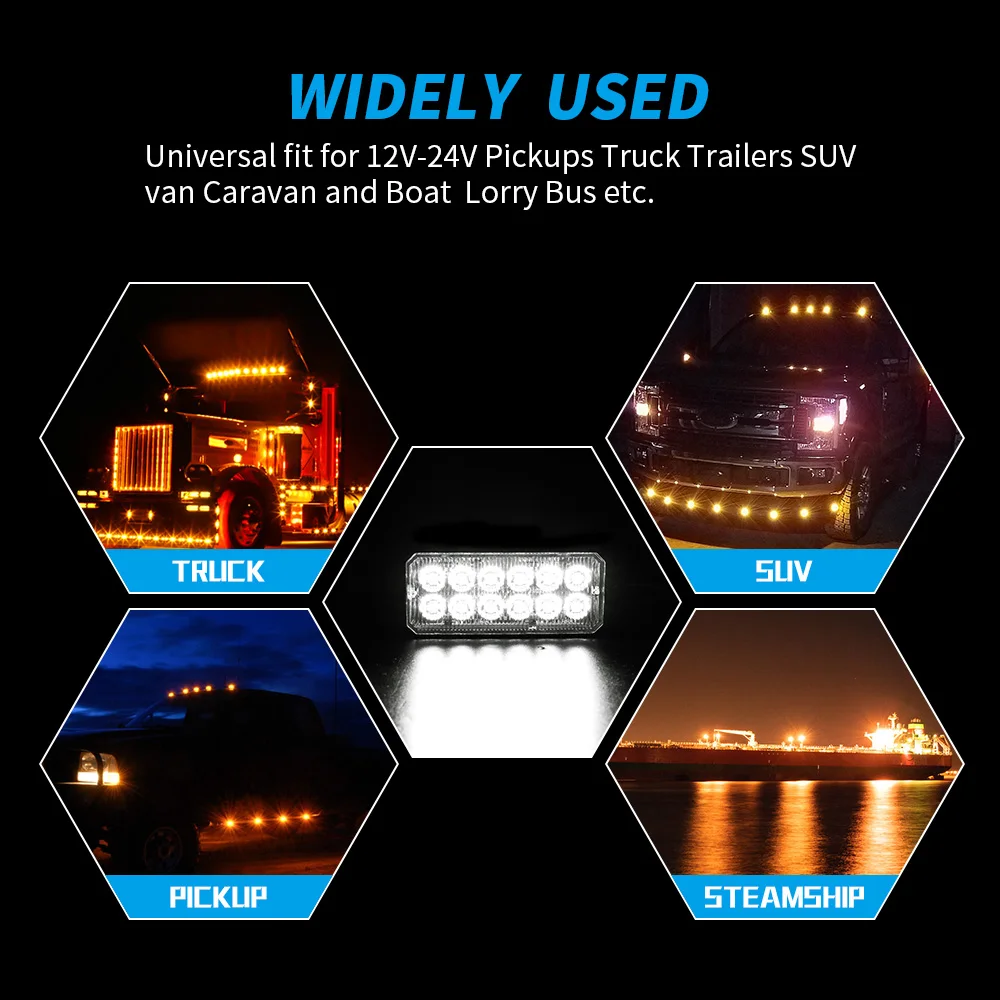 DXZ 12LED Emergency Warning Caution Hazard Construction Amber Strobe Light Many Different Flashing for Car Truck SUV Van