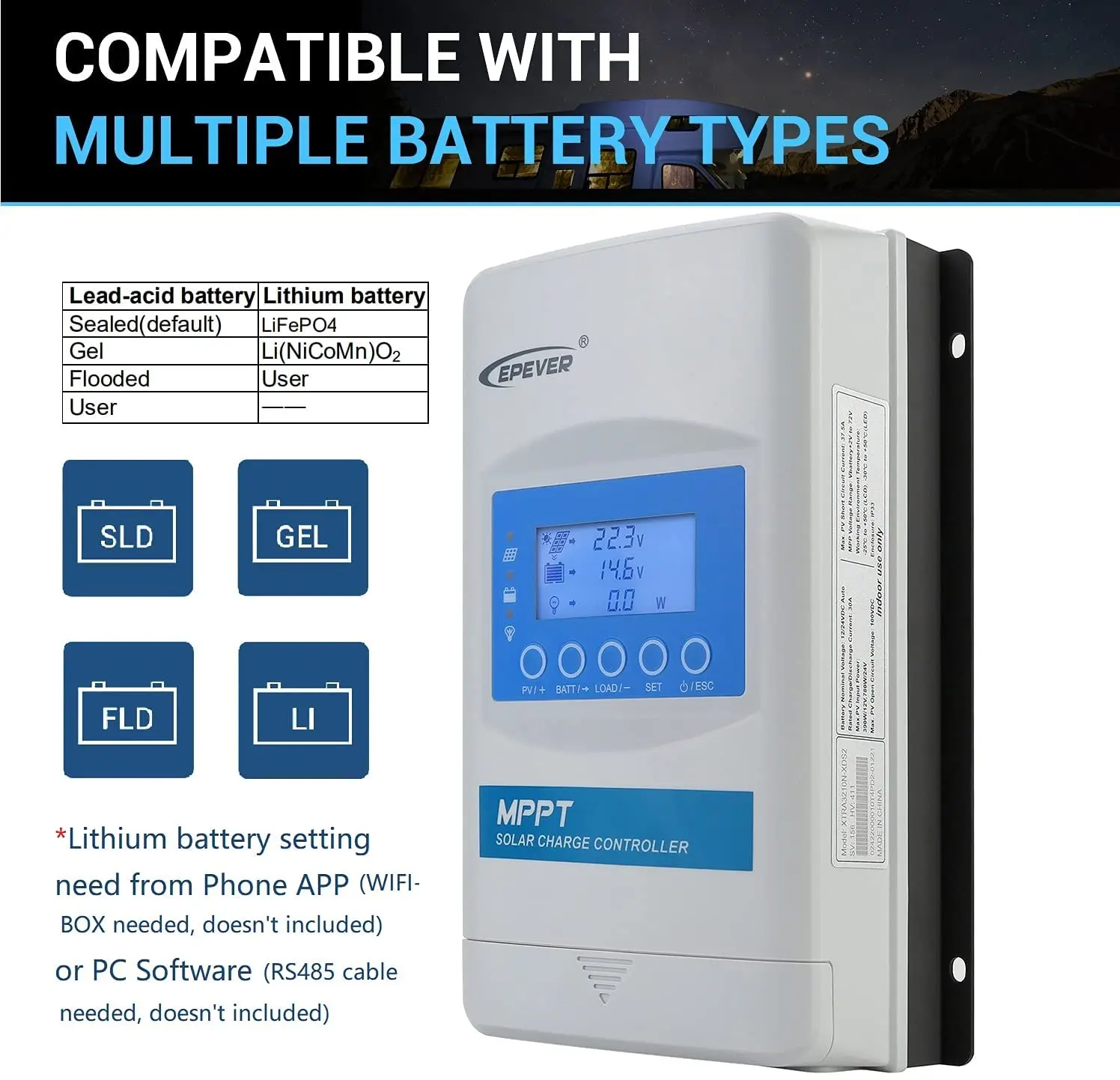 EPever XTRA Series MPPT 20A 30A Solar Charger Controller LCD Solar Regulator 12V 24V and Support lead-acid and Li Batteries