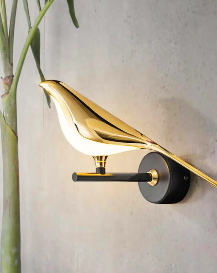 New Creative Design Nordic Indoor Decorative Aluminum Acrylic Bird Gold Led Wall Lamp