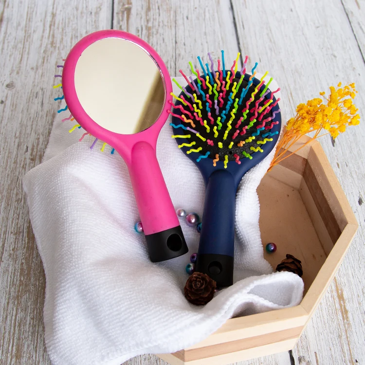 Gloway Hot Selling Kids Ball Tipped Travel Small Hairbrush Curly Detangling Brush Rainbow Hair Brush With Mirror