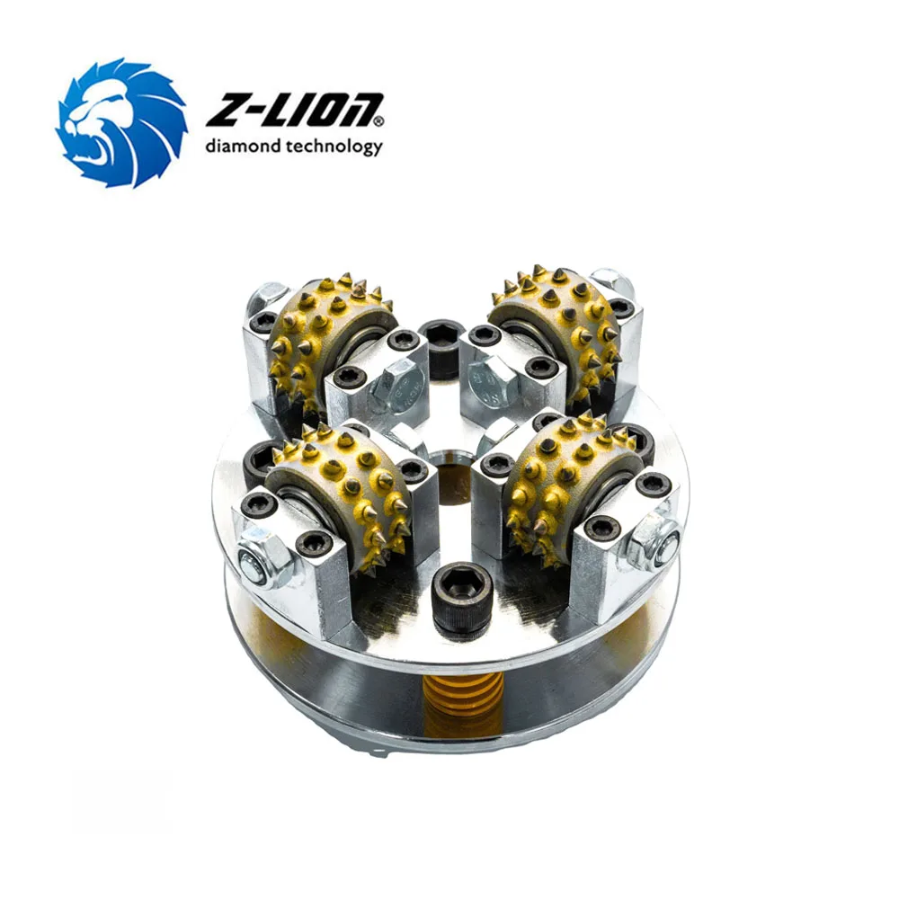 6 Inch 150mm Double Layer Vacuum Brazed Diamond Bush Hammer Grinding Pads 4 Rollers for Litchi Floor Surface Finished