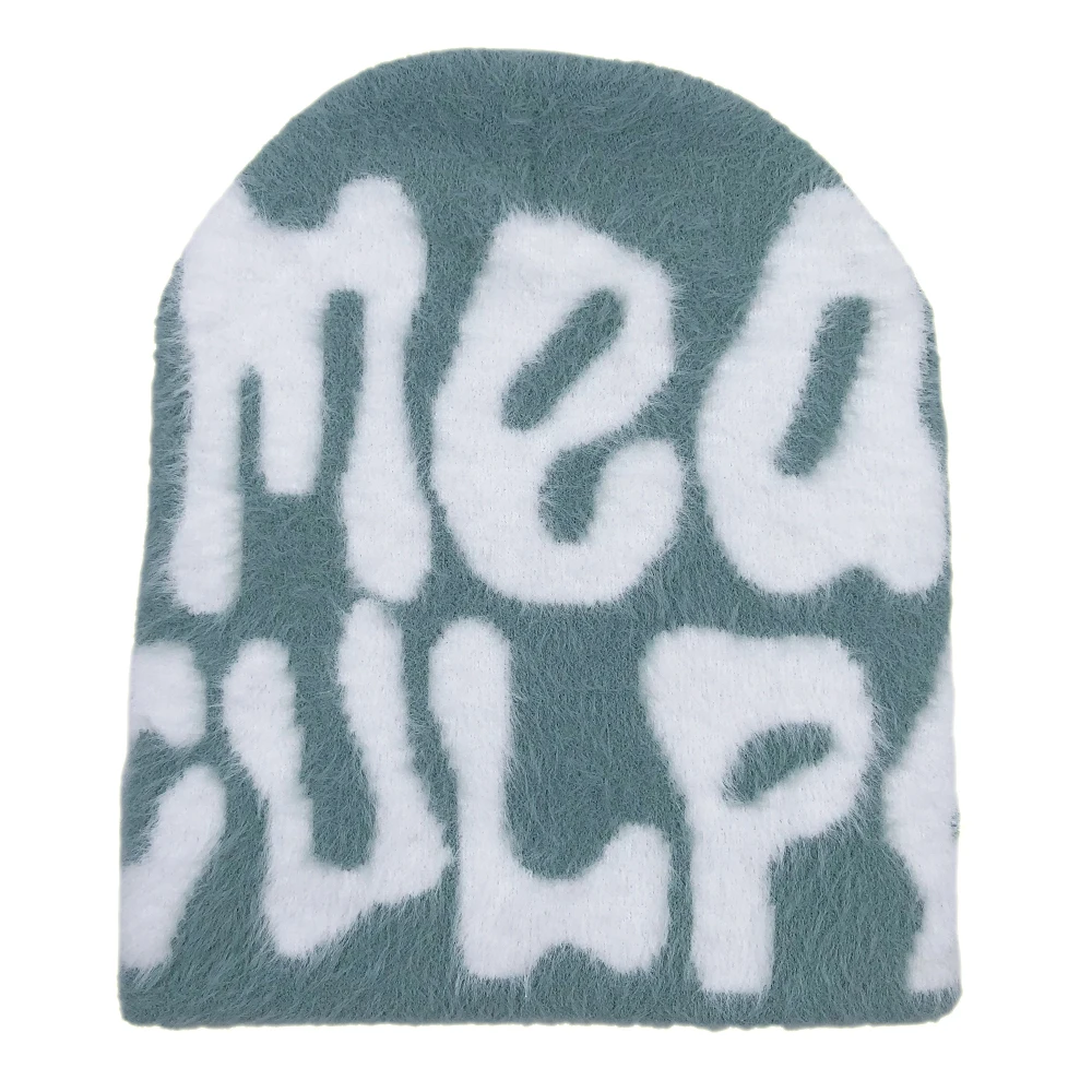 2024 Women fashion fuzzy meaculpa beanie Cute letter Y2K USA style knitting winter caps Custom logo cashmere soft mohair hat