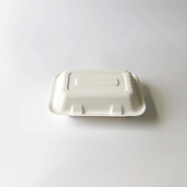 High quality 9*6 1000ml bagasse clamshells food container microwable disposable takeout lunch box