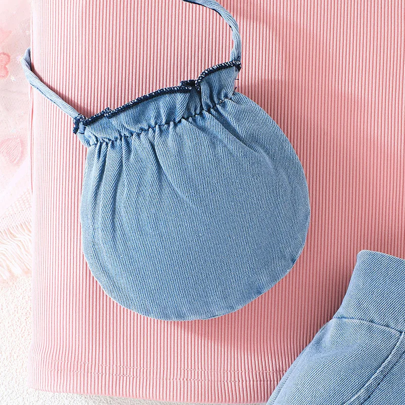 Little Girls summer sets solid sleeveless top denim skirts children clothes fashion two pieces clothing