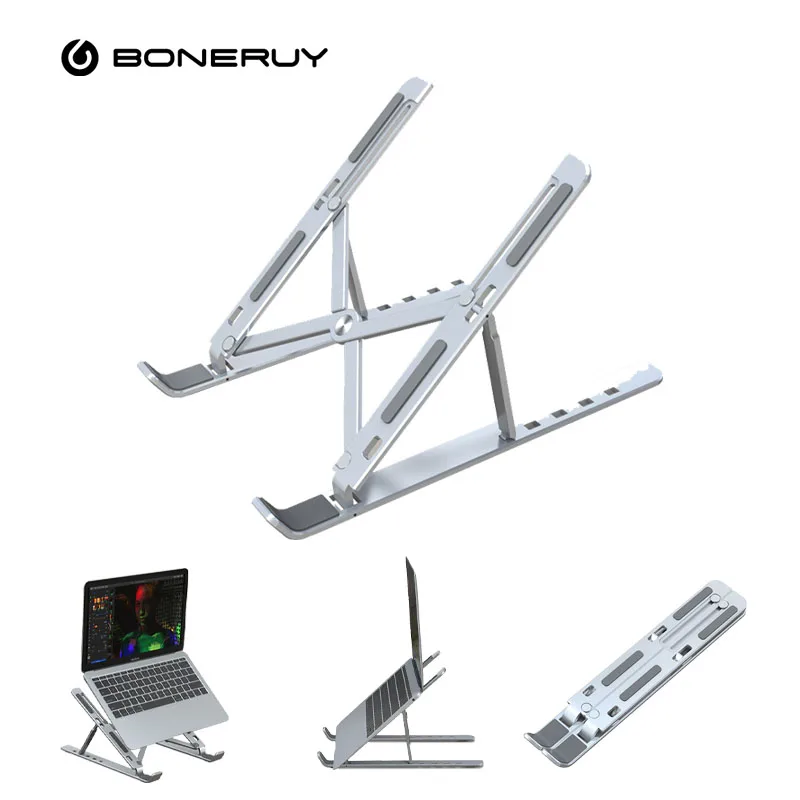 Boneruy Custom Logo Portable Aluminium and Plastic Laptop Stand with Adjustable & Foldable Feature for Dusk