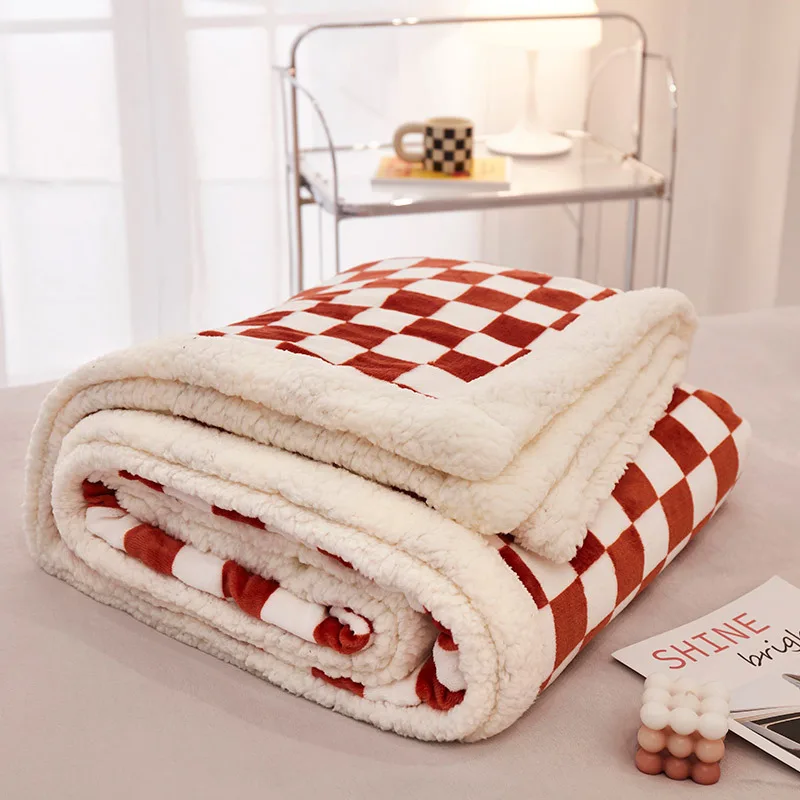 Thick Cashmere Vintage  Cobertor Sofa Xadrez Double Laminate Checkered Throw Black And White Plaid Checkerboard Blanket