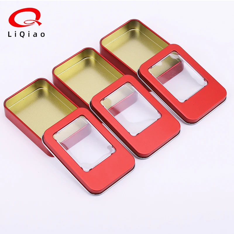 Rectangular Wholesale Windowed Red Tin Box 87*60*18mm Metal Box Badges Medals Gift Small Custom Tin Box