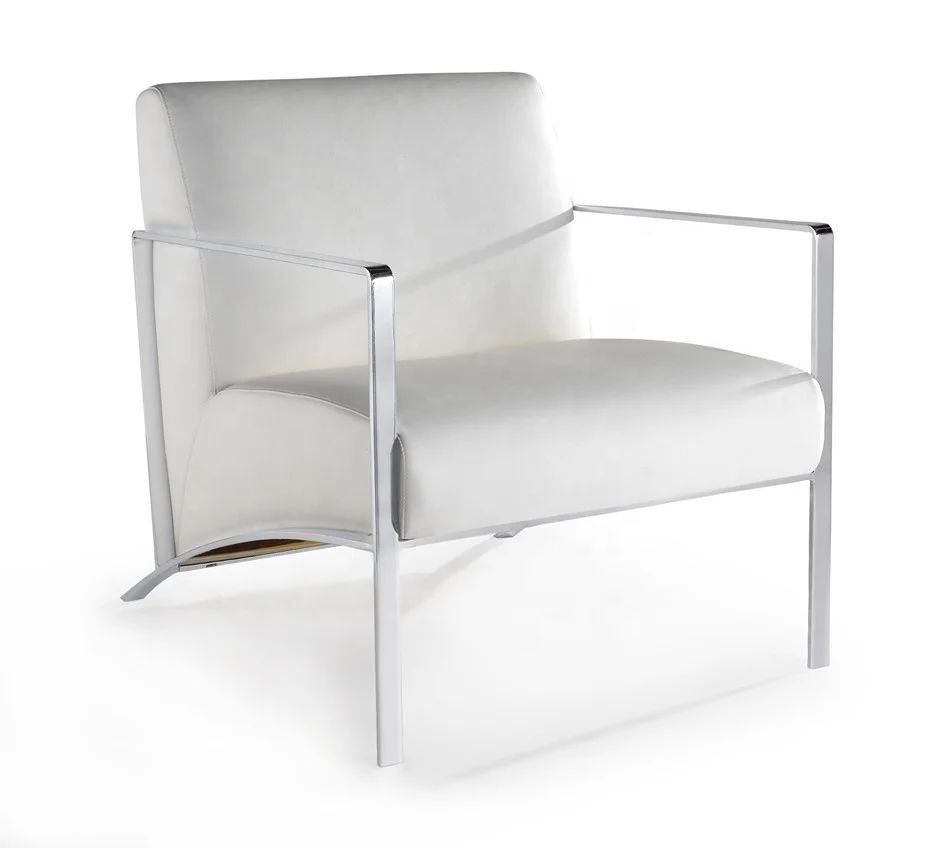 Modern Living Room Coffee Shop Hotel Lobby Armchair Stainless Steel Genuine Leather Fabric Lounge Single Sofa Accent Chair