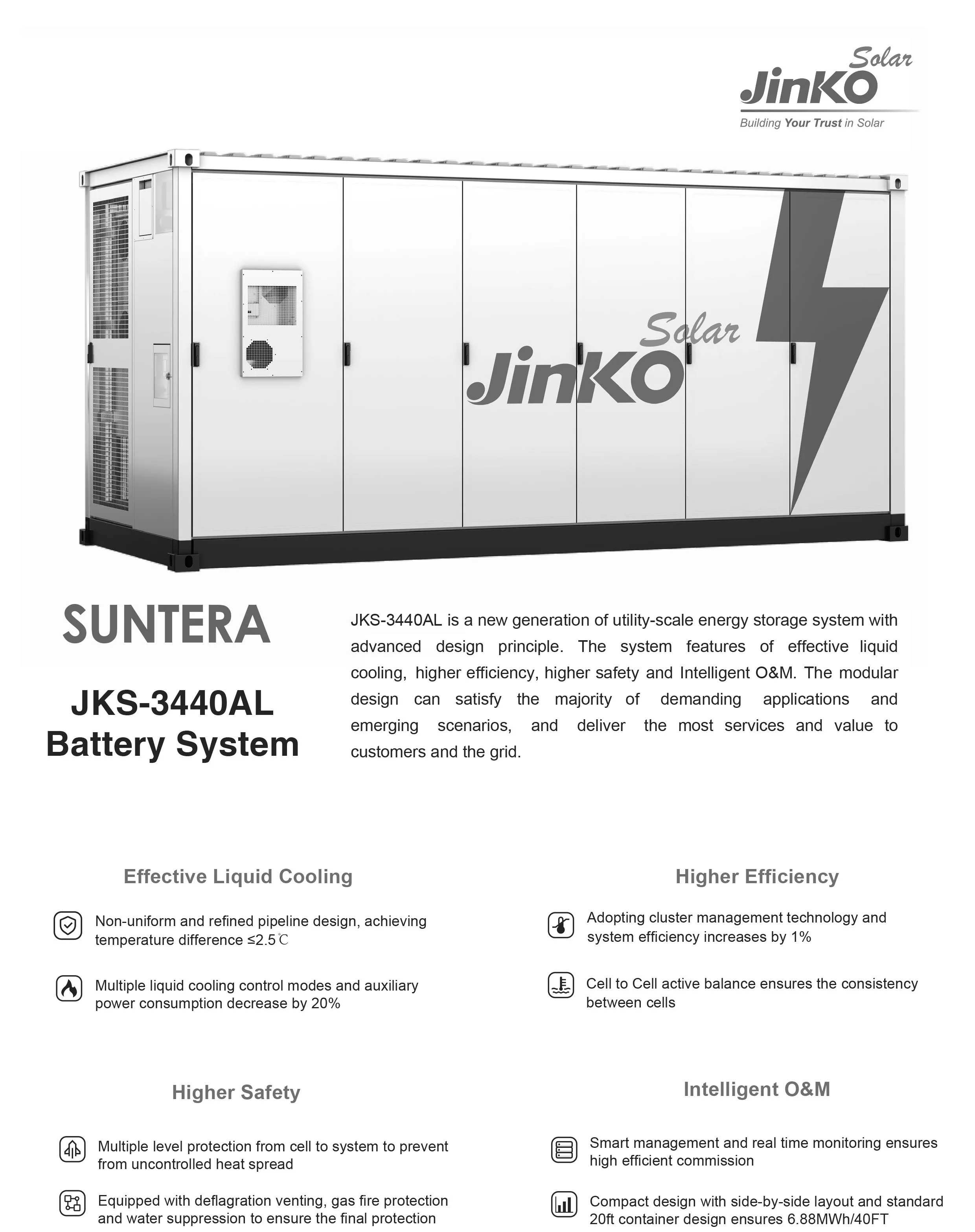 High Quality JINKO 3.44MWh 1228V Energy Storage System Solar Power Station Liquid Cooling LiFePO4 Solar Storage Container BESS