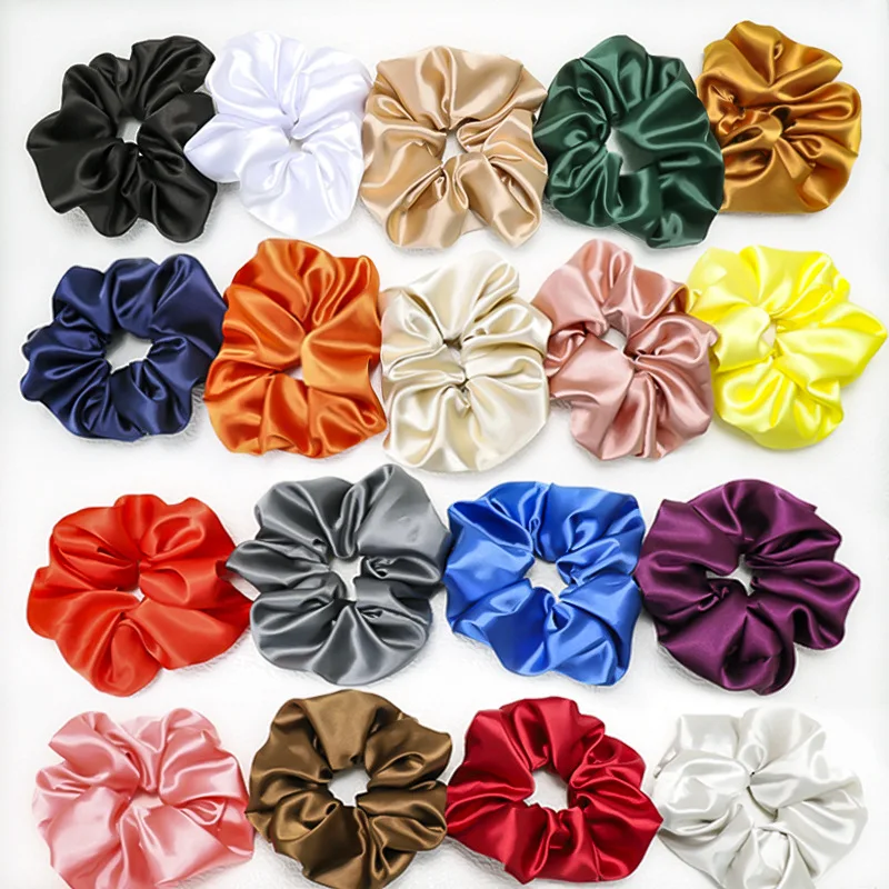 2022 Best Design Silk Colour Chiffon Satin Women Hair Scrunchies Solid Multicolor Hair Ties Rubber Silk Satin Scrunchies