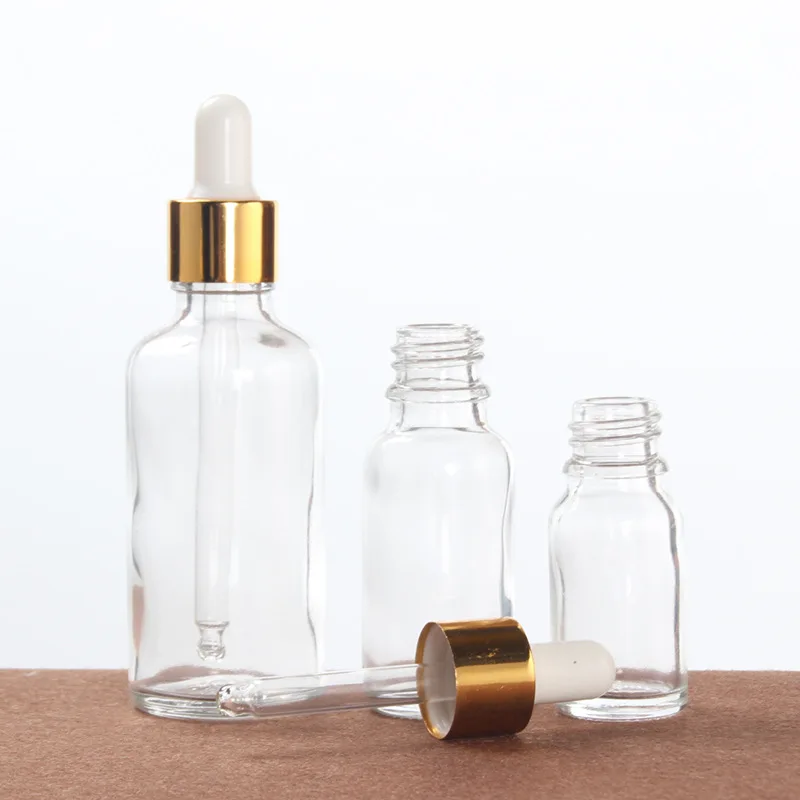 Clear Cosmetic Glass Bottle Empty Round Essential Oil Bottle with Dropper Cap