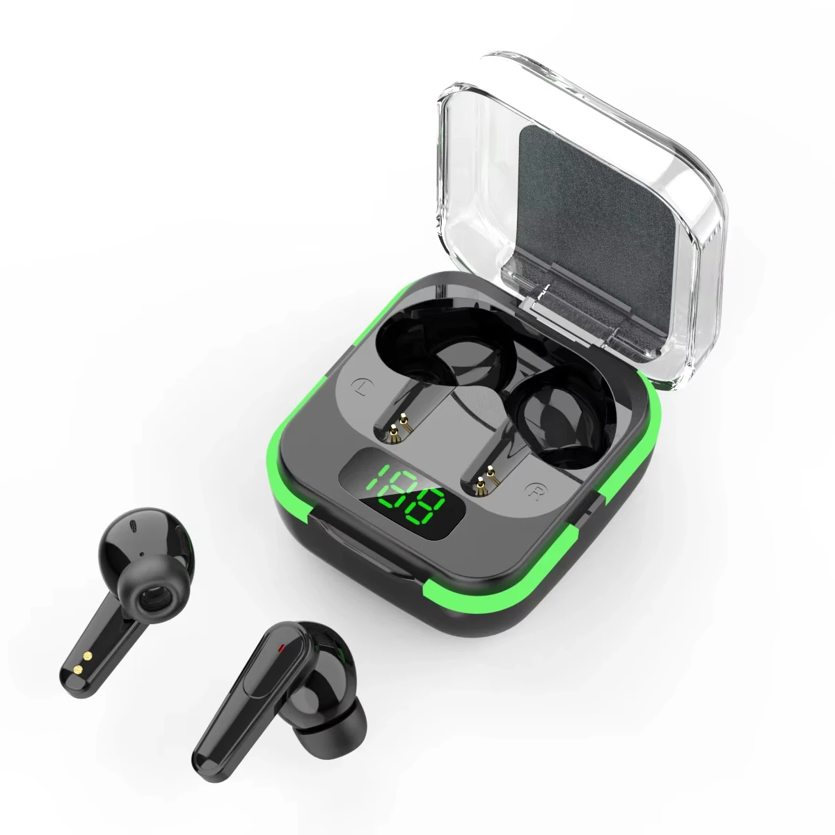 Hot Sale Plus50 TWS Headphones 9D Stereo LED Display Waterproof Hifi Bass In Ear Earphone BT 5.3 Wireless Earbuds Green Light